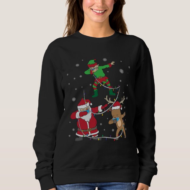 Christmas 2020 Dabbing Santa Elf Reindeer Face Mas Sweatshirt (Front)