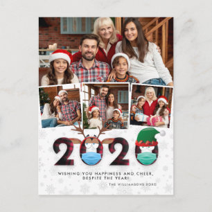 Christmas 2020   Funny Face Masks & Tartan 4 Photo Postcard