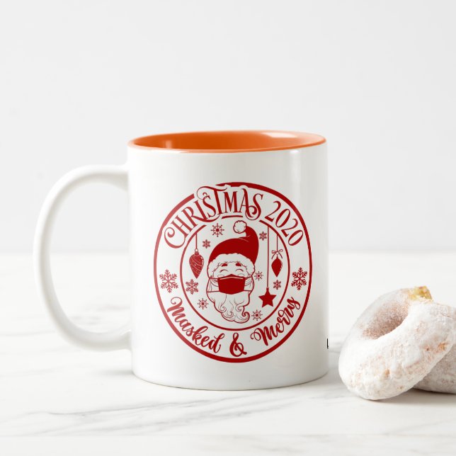 Christmas 2020 Masked & Marry | Santa Clause Two-Tone Coffee Mug (With Donut)