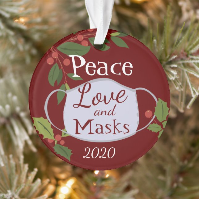 Christmas 2020 Peace Love and Mask Ornament (Tree)