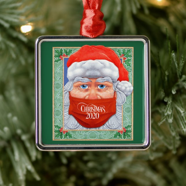 Christmas 2020 Santa Claus in Mask Metal Ornament (Tree)
