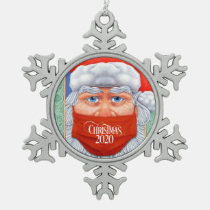 Christmas 2020 Santa Claus in Mask Snowflake Pewter Christmas Ornament