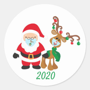 Christmas 2020 Santa Reindeer Quarantine Classic Round Sticker