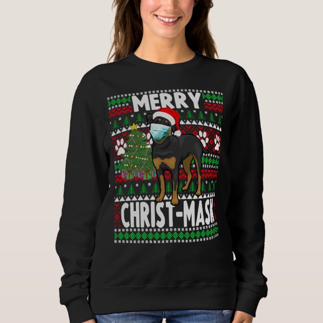 Christmas 2020  Xmas Rottweiler Dog Wearing Mask A Sweatshirt (Front)