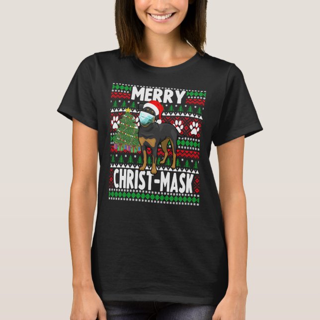 Christmas 2020  Xmas Rottweiler Dog Wearing Mask A T-Shirt (Front)