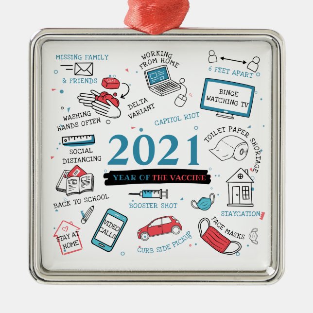 Christmas 2021 Covid Vaccine Year Keepsake Metal Ornament (Front)