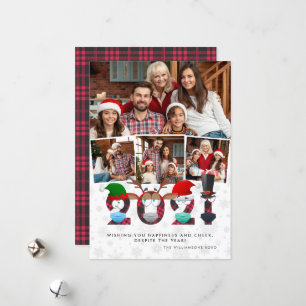 Christmas 2021   Funny Face Masks & Plaid 4 Photos Holiday Card