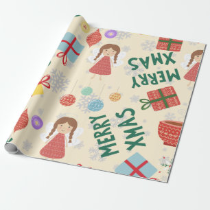 Christmas 2022 modern cute pink red green elegant wrapping paper