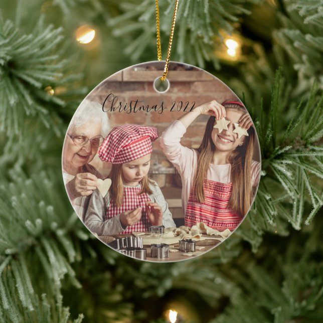 Christmas 2022 Two Photo  Ceramic Ornament (Tree)
