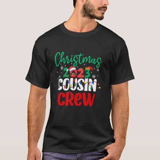 Christmas 2023 Cousin Crew Xmas Lights Funny Match T-Shirt (Front)