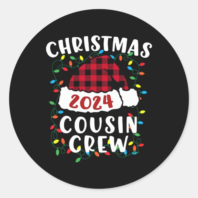 Christmas 2024 Cousin Crew Xmas Lights Santa Hat P Classic Round Sticker (Front)