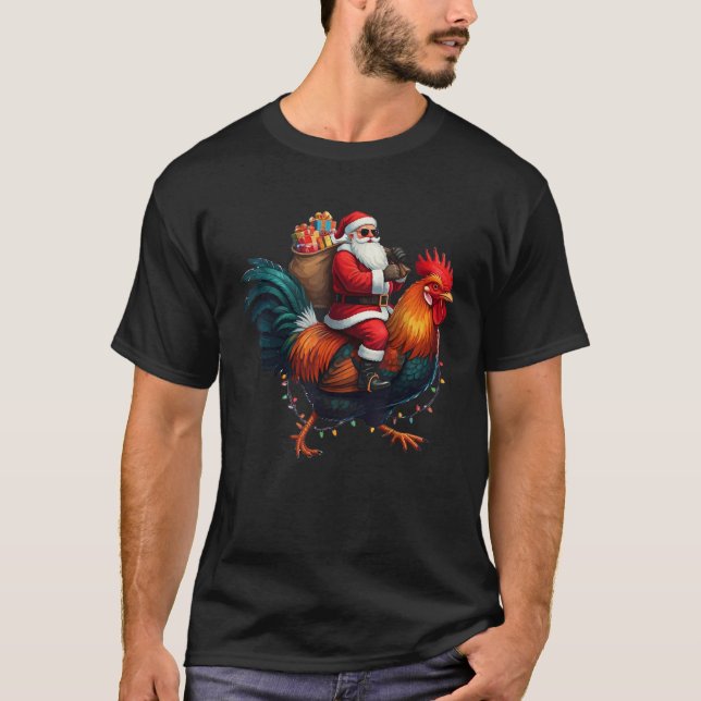 Christmas 2024 Funny Santa Riding Chicken Chicken  T-Shirt (Front)