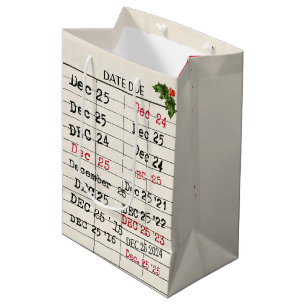 Christmas 2024 Old Library Cards Medium Gift Bag