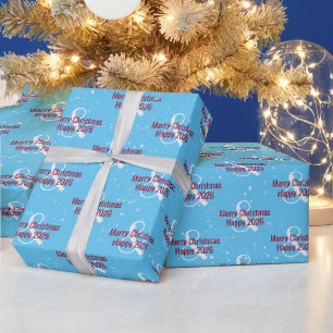 Christmas 2024 Text on Blue  Wrapping Paper