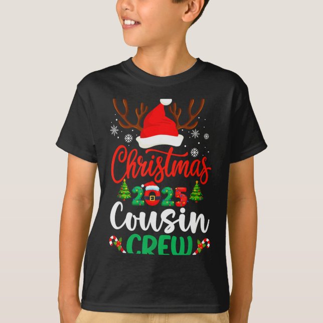 Christmas 2025 Cousin Crew Pyjamas Xmas Lights Fam T-Shirt (Front)