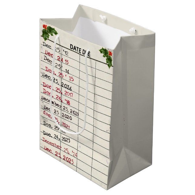 Christmas 2025 Old Library Card Medium Gift Bag (Front Angled)