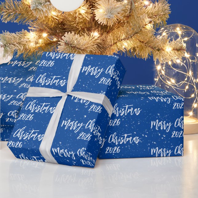 Christmas 2025 Text On Blue Wrapping Paper (Holidays)