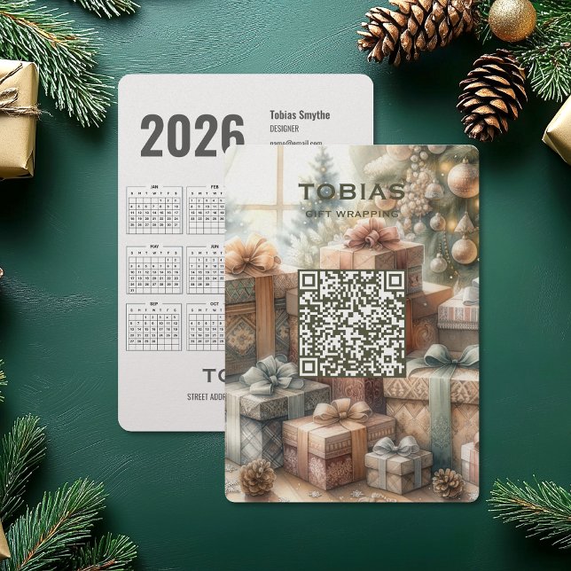 Christmas 2026 Calendar QR Code Business Card (Christmas 2026 Calendar QR Code Business Card (front and back))