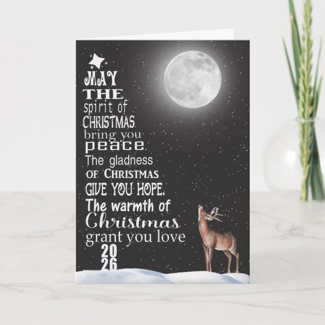 Christmas 2026 Tree With Deer and Moon Card (Front)