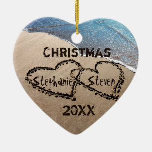 Christmas 20XX Two Hearts In Sand Custom Ornament
