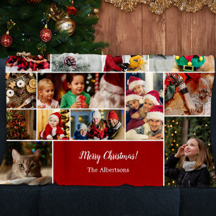 Christmas 22 Photo Collage with Family Name Fleece Blanket