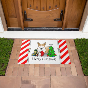 Christmas 2 Pembroke Welsh Corgi (red 1) Tree Cute Doormat