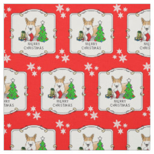 Christmas 2 Pembroke Welsh Corgi (red 1) Tree Cute Fabric