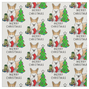 Christmas 2 Pembroke Welsh Corgi (red 1) Tree Cute Fabric