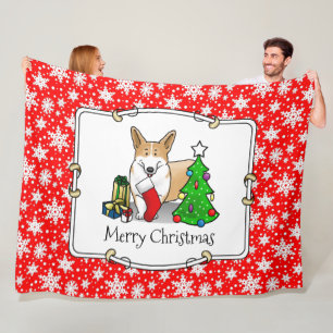 Christmas 2 Pembroke Welsh Corgi (red 1) Tree Cute Fleece Blanket