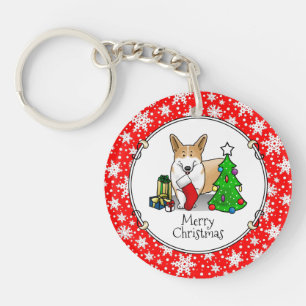 Christmas 2 Pembroke Welsh Corgi (red 1) Tree Cute Key Ring