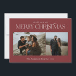 Christmas 2 photo watercolor botanical burgundy holiday card<br><div class="desc">Merry Christmas modern elegant watercolor dried botanical floral muted colours burgundy holiday 2 photo Christmas card.</div>