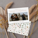 Christmas 2 photo watercolor botanical floral foil foil holiday card<br><div class="desc">Mery Christmas modern elegant watercolor dried botanical floral muted colors holiday 2 photo real foil Christmas card.</div>