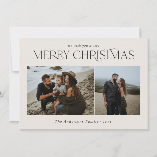 Christmas 2 photo watercolor botanical natural holiday card (Front)