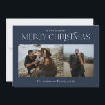 Christmas 2 photo watercolor botanical navy blue holiday card<br><div class="desc">Merry Christmas modern elegant watercolor dried botanical floral muted colours navy blue holiday 2 photo Christmas card.</div>