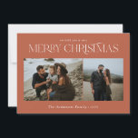 Christmas 2 photo watercolor botanical terracotta holiday card<br><div class="desc">Merry Christmas modern elegant watercolor dried botanical floral muted colours terracotta holiday 2 photo Christmas card.</div>