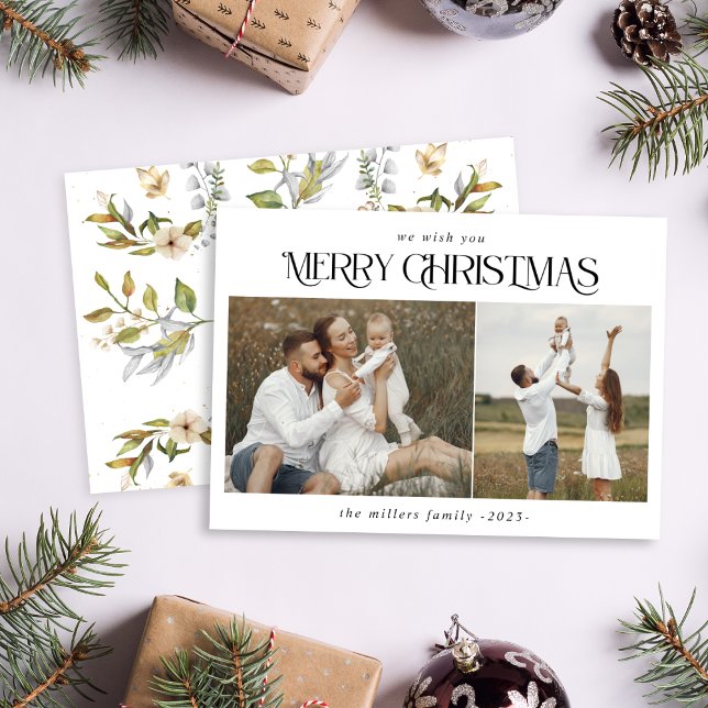 Christmas 2 photo watercolor winter botanical holi holiday card (Creator Uploaded)