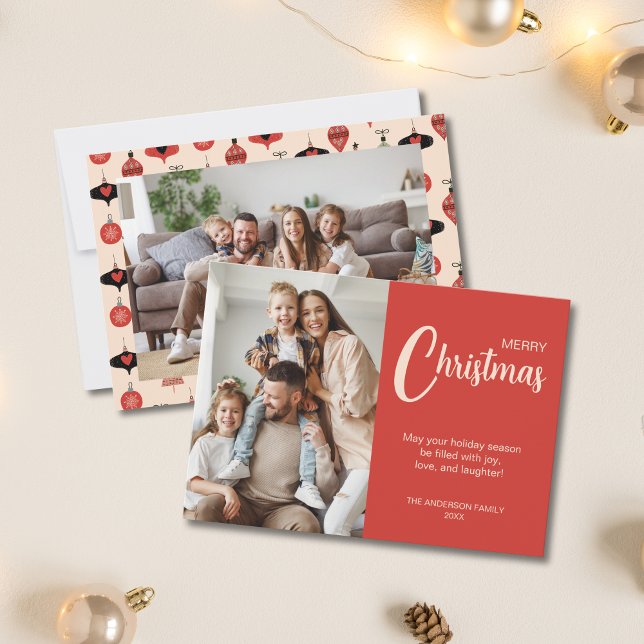 Christmas 2 Photos Family Red Holiday Card (Christmas 2 Photos Family Red Holiday Card)