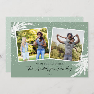 Christmas 2 Photos Script Snow Green Holiday Card