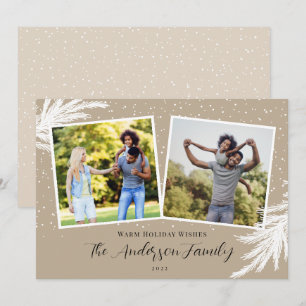 Christmas 2 Photos Script Snow Tan Holiday Card