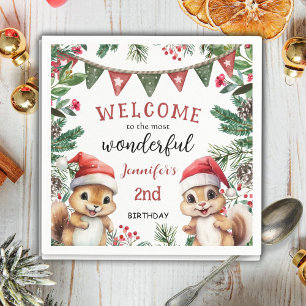Christmas 2nd Birthday Cute Winter Squirrel Napkin