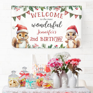 Christmas 2nd Birthday Party Cute Squirrel  Banner