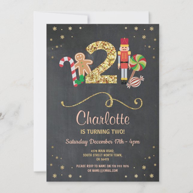 Christmas 2nd Two  Birthday Holidays Chalk Invite (Front)