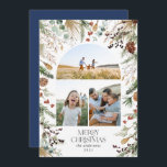 Christmas 3 photo arch watercolor botanical floral holiday card<br><div class="desc">Mery Christmas modern elegant watercolor dried botanical floral muted colours holiday arch 3 photo Christmas card. Navy blue backer.</div>