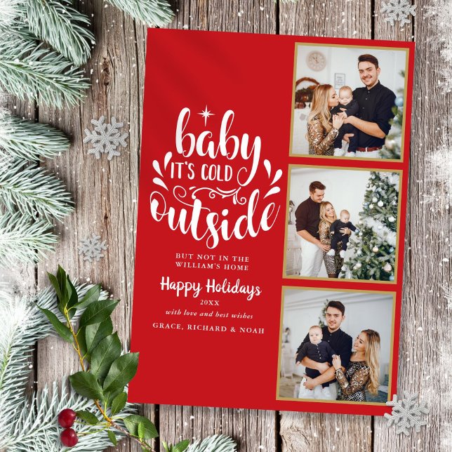 Christmas 3 Photo Collage Baby Its Cold Outside Holiday Card (Christmas 3 Photo Collage Baby Its Cold Outside Holiday Card)