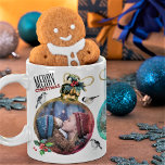 Christmas 3-Photo Collage Unique Family Keepsake Coffee Mug<br><div class="desc">Treat them to a Merry Christmas with custom Christmas ornament 3-photo collage mugs. Put your favourite photos inside these 3 cute and colourful Christmas bauble photo mugs. Your photos will appear suspended inside three colourful faux glass baubles, adorned with curious little birds and a cute nosy bunny. This makes a...</div>