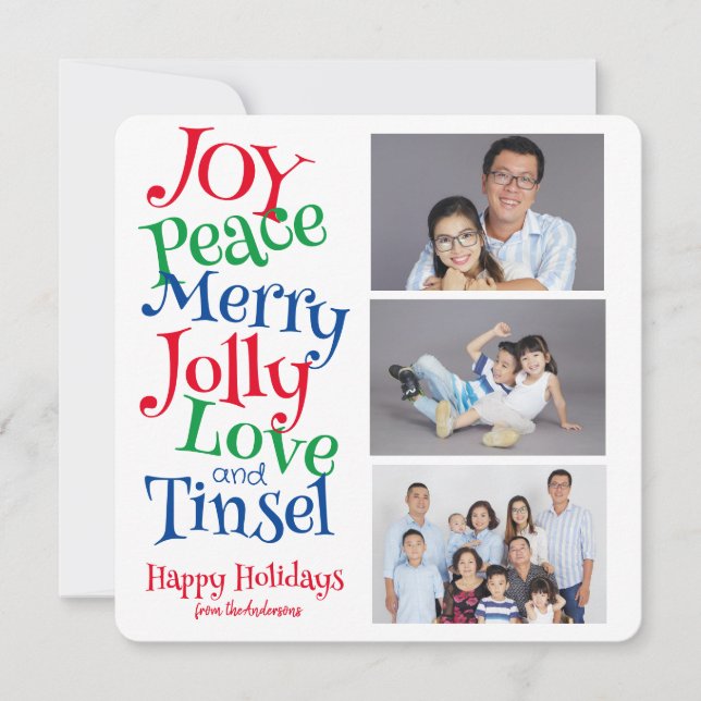 Christmas 3 Photo Fun Simple Colourful Bright Holiday Card (Front)