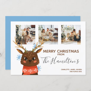 Christmas 3 Photo Personalised Reindeer Holiday Card