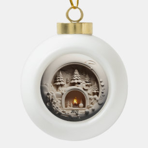 Christmas 3D Fireplace Trees Ceramic Ball Christmas Ornament
