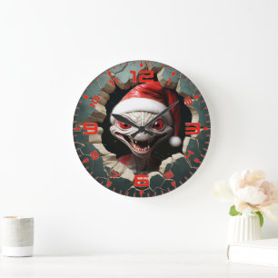 Christmas 3D White Alien  Large Clock