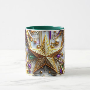 CHRISTMAS ~ 3D ~ White, Green and Gold ~ Mug